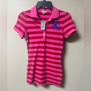 Express Logo Polo Pink Striped XS NWT